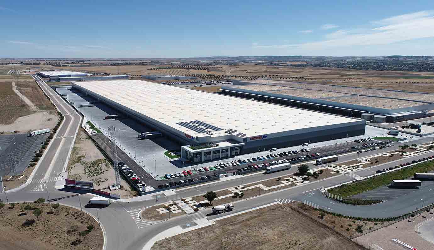 An aerial view of a factory