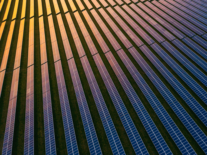 Aerial photograph of field with solar panels