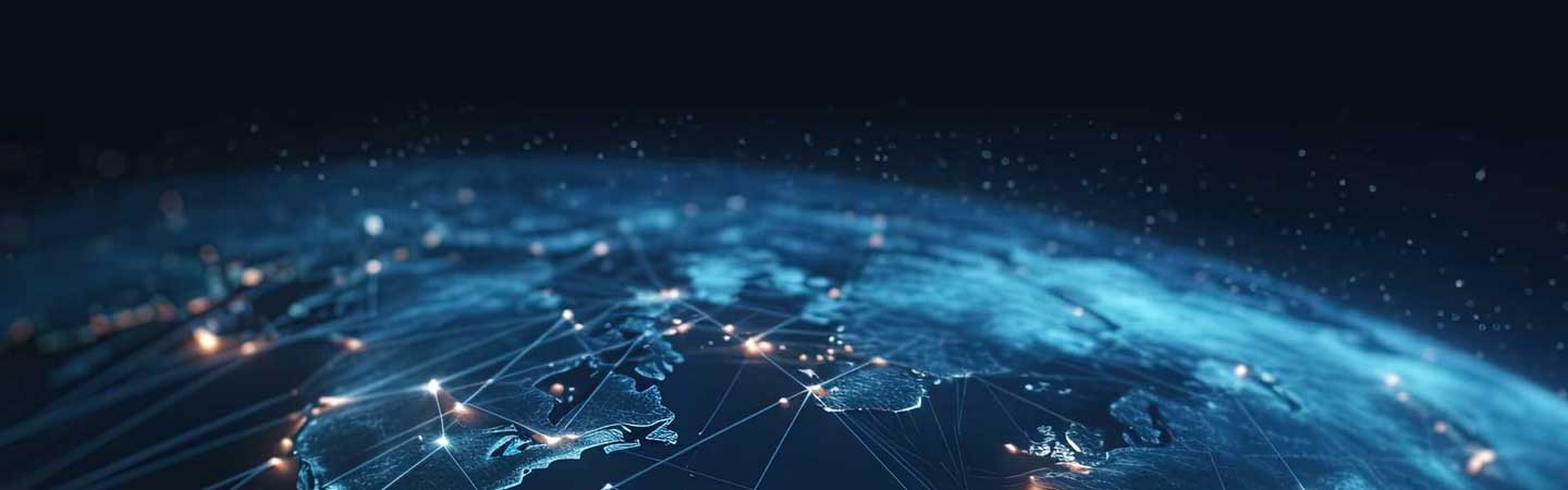Darstellung der Erde bei Nacht, beleuchtet durch ein zusammenhängendes Netz