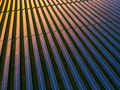 Aerial photograph of field with solar panels