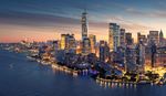 Vibrant aerial view of New York city at sunset