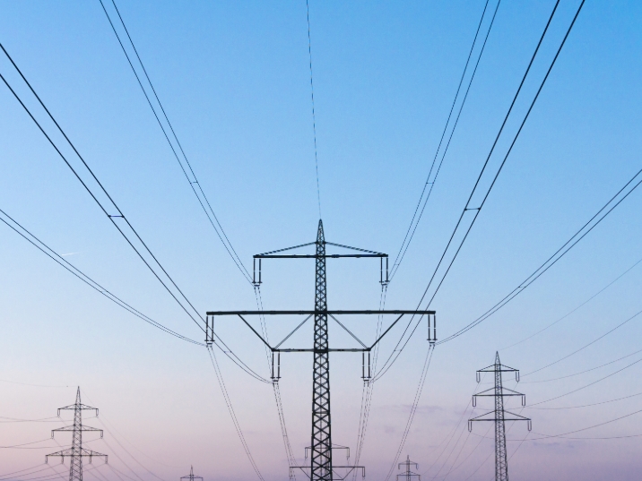 High-voltage transmission towers and power lines