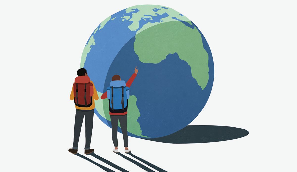 Illustration of two man with the globe