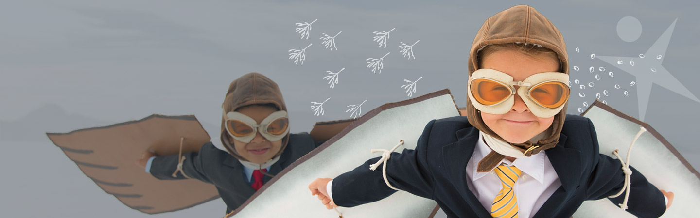 Two children with airplane costume on