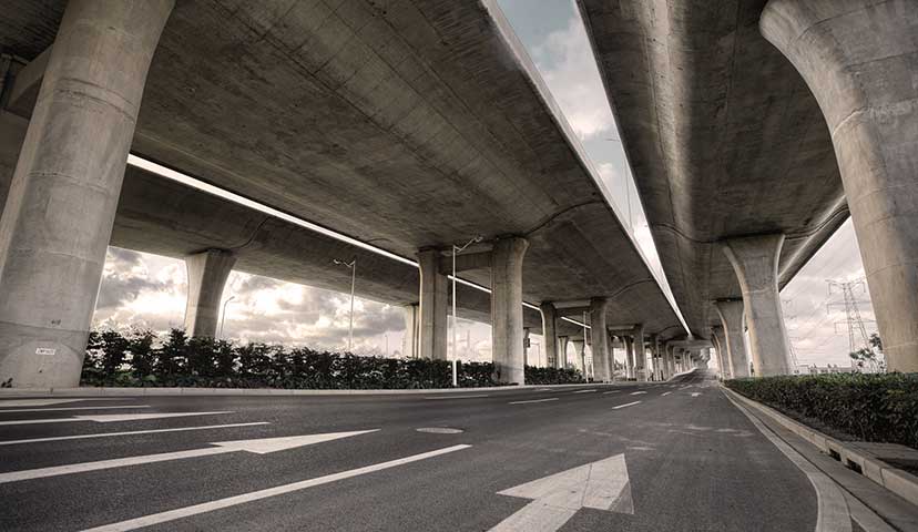 perspective view of highway overpass