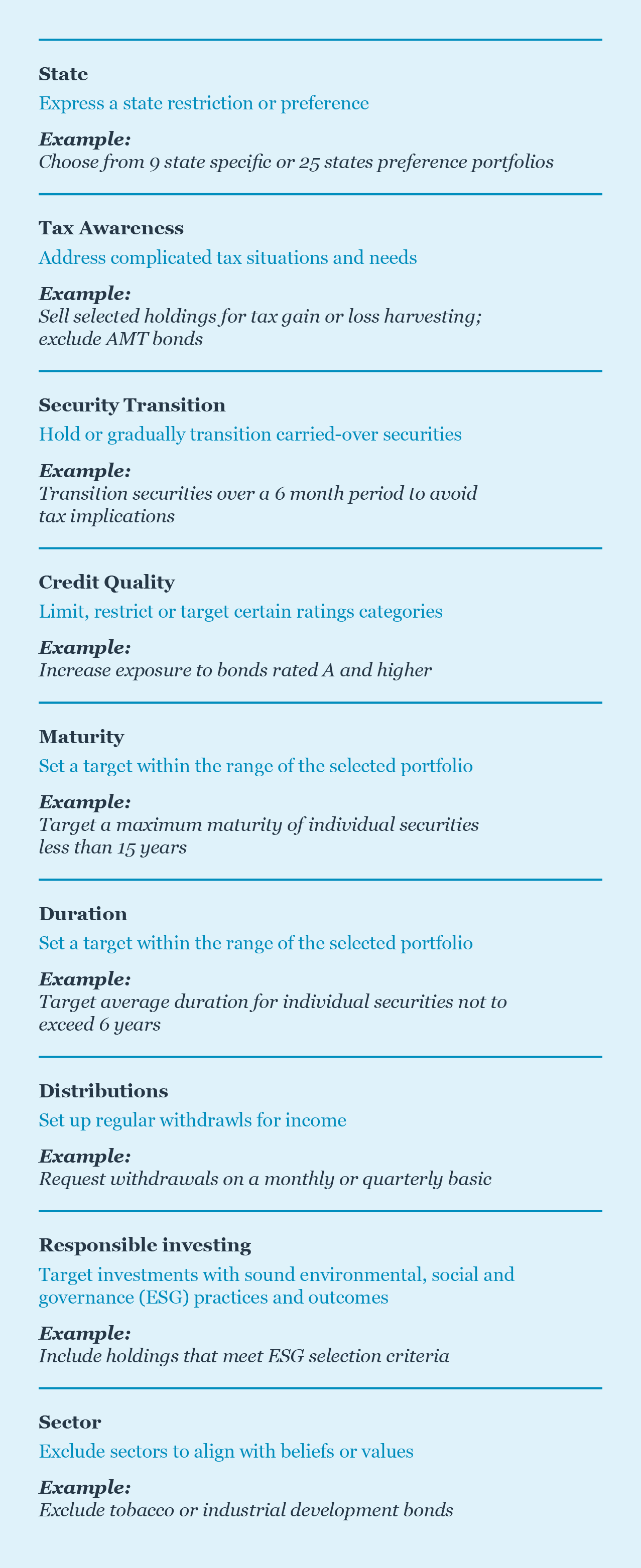 Municipal Bond Investing Customization options