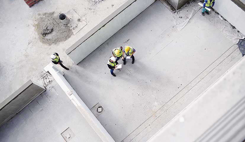 overhead photo of construction workers