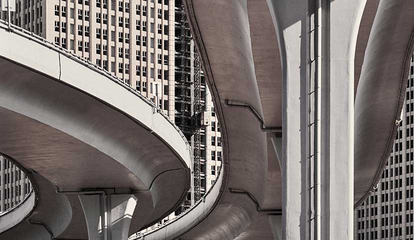 close up of curving overpass