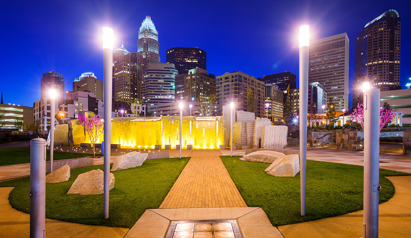 Charlotte park and skyline at night