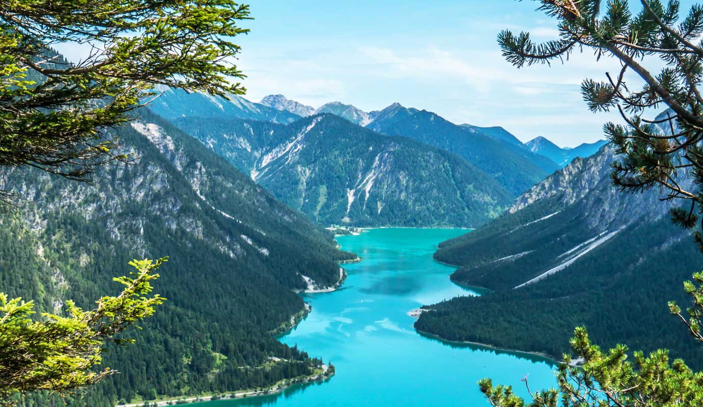 Blue lake surrounded by mountains