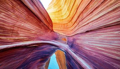 Colorful striated sandstone canyon formations