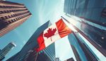 Tall rise buildings with Canada national flag