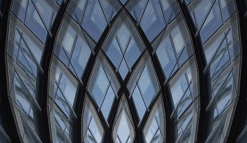 Close up view of windows on a business building 