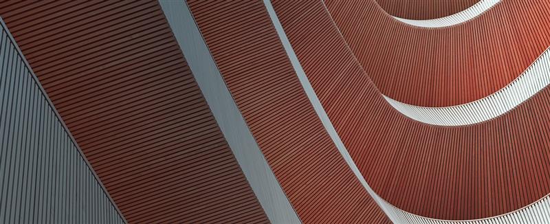 Abstract visual of spiral interior office balconies
