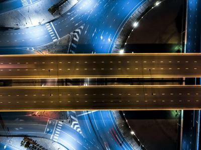 Illuminated highways at night