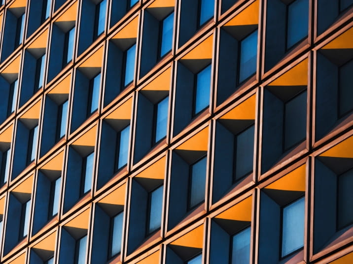 modern building facade with blue glass windows