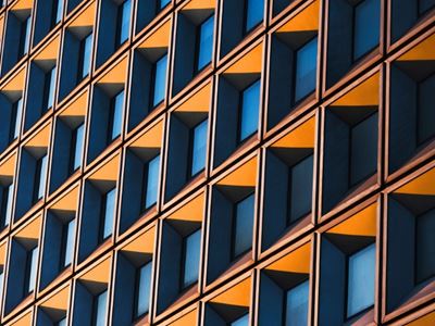 modern building facade with blue glass windows