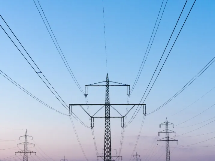 High-voltage transmission towers and power lines