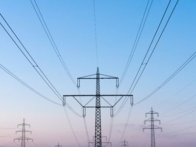 High-voltage transmission towers and power lines