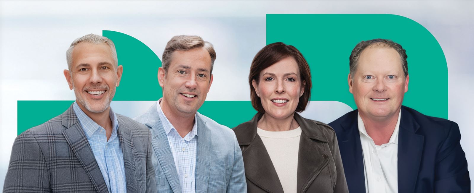 A group of four people representing collaboration and enthusiasm.