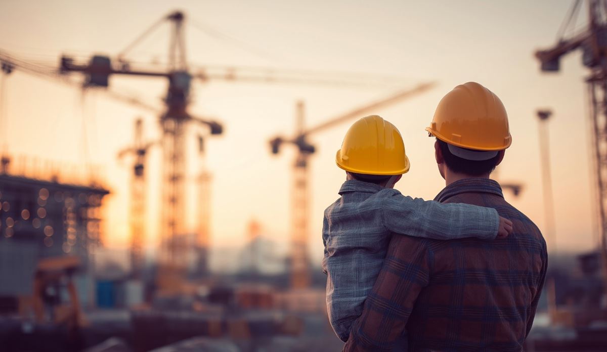A man and child in construction site