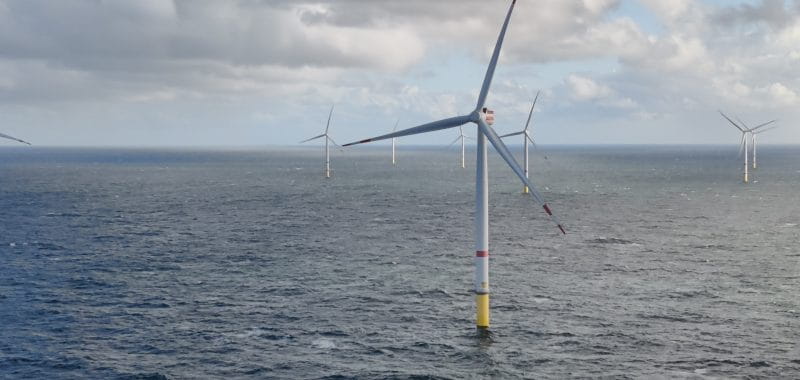 Close view of offshore wind farm