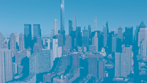 Cityscape with a blue light filter over the top