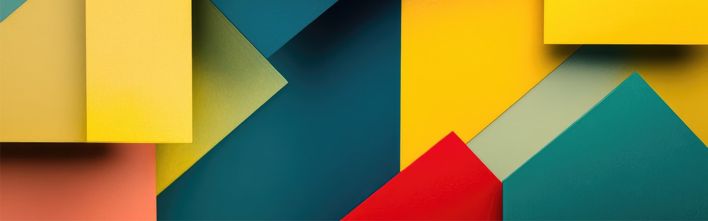 A vibrant abstract background featuring various geometric shapes in a mix of colors