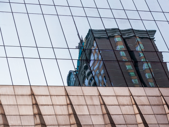 Reflective glass building facade