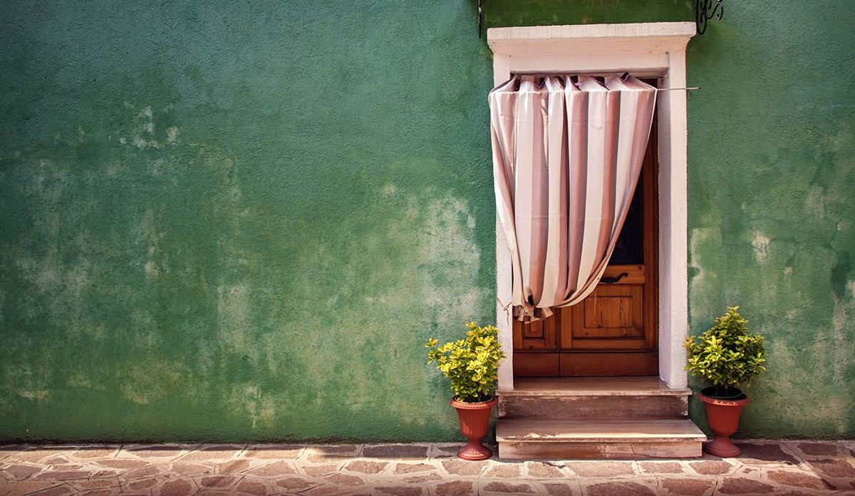 House front door with Green wall  