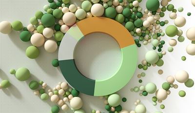 A circle of green and orange balls arranged in a circular pattern, enclosed by a larger circle.