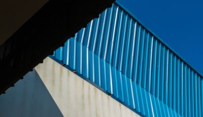 Blue metal facade