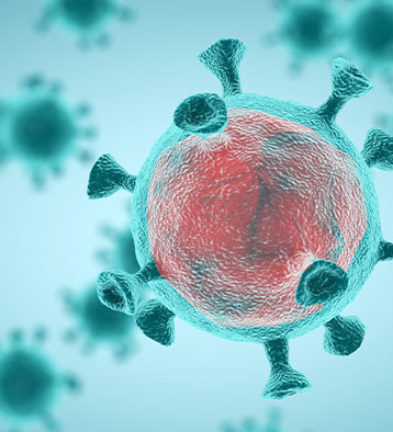 Coronavirus cell under microscope