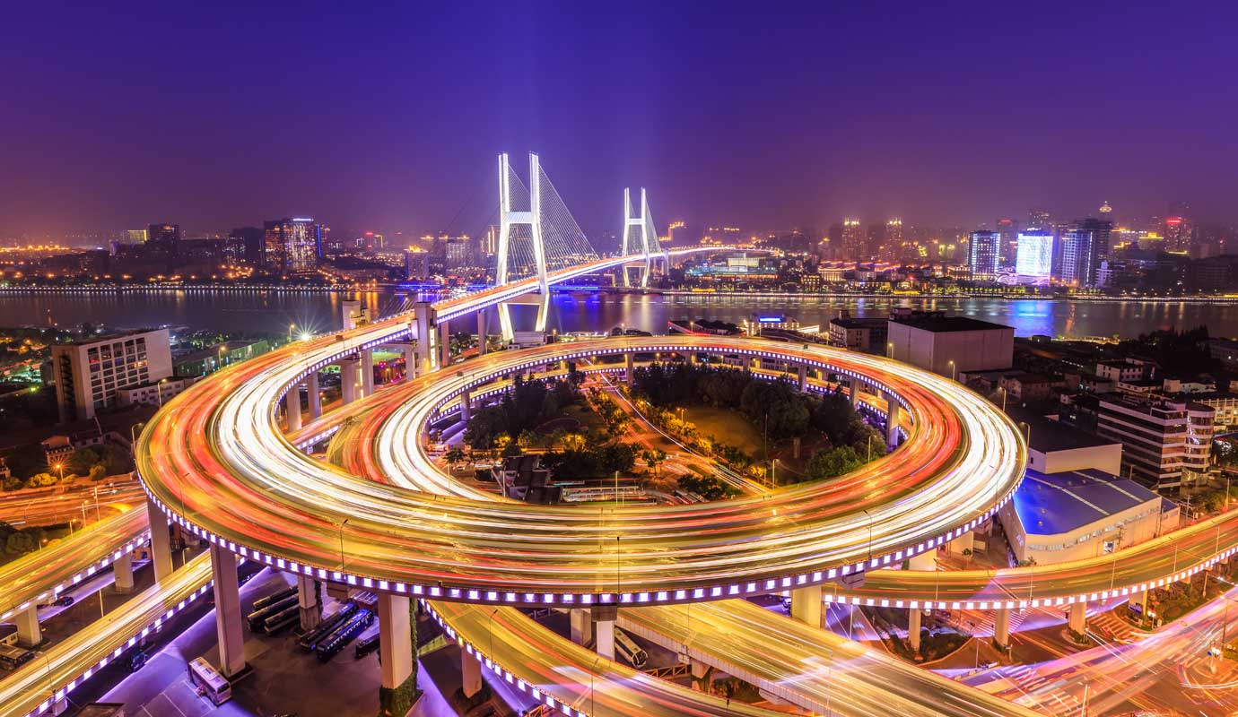 Lightened circular highway at night