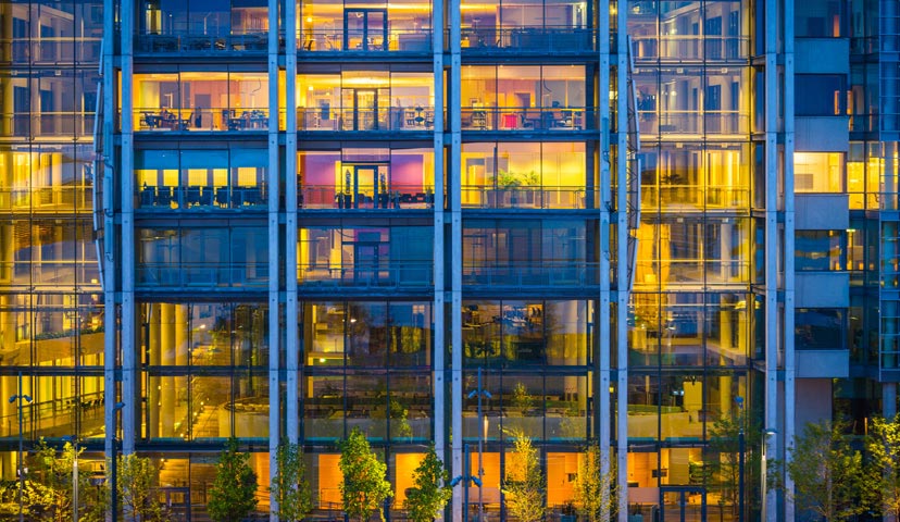 External shot of modern, sustainable commercial office
