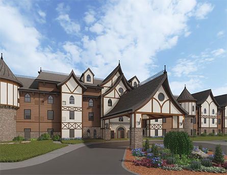 four story medieval-themed hotel