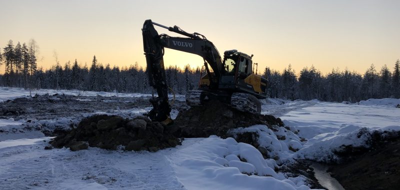 Construction on snow covered land