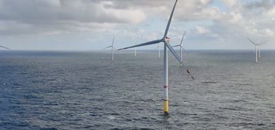Close view of offshore wind farm